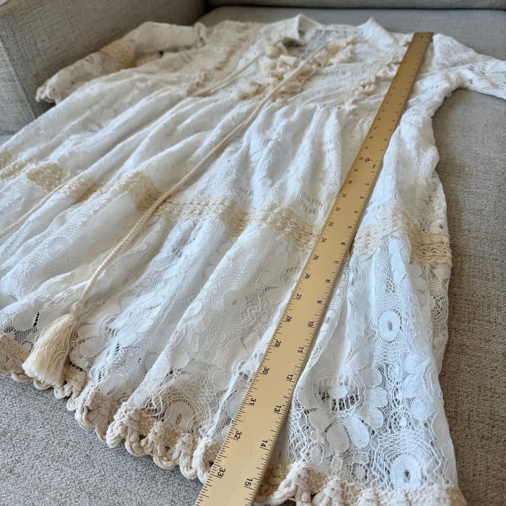 🇬🇷 Greek Santorini Lace Boho Dress with Tassels White Beige - Picture 11 of 13